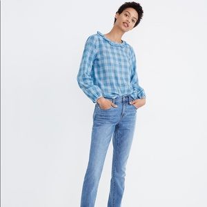 Ruffle neck top in colwell plaid